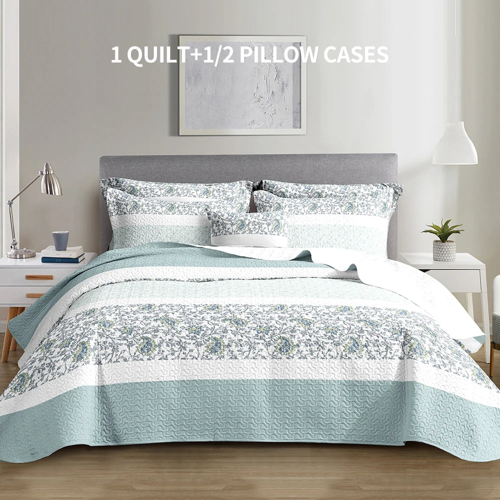 Quilted 100 Percent Polyester Bed Cover Set with Two Pillowcases