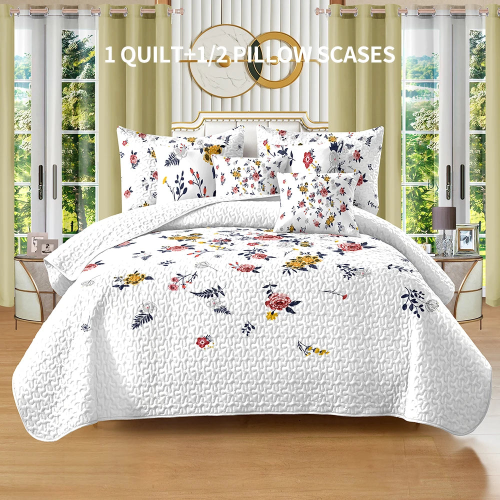 Quilted 100 Percent Polyester Bed Cover Set with Two Pillowcases