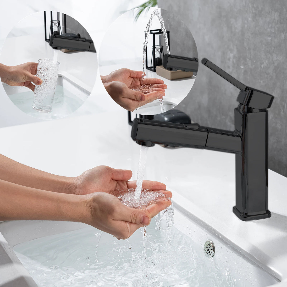 DQOK Modern Pull Out Brass Bathroom Basin Faucet Sink Mixer
