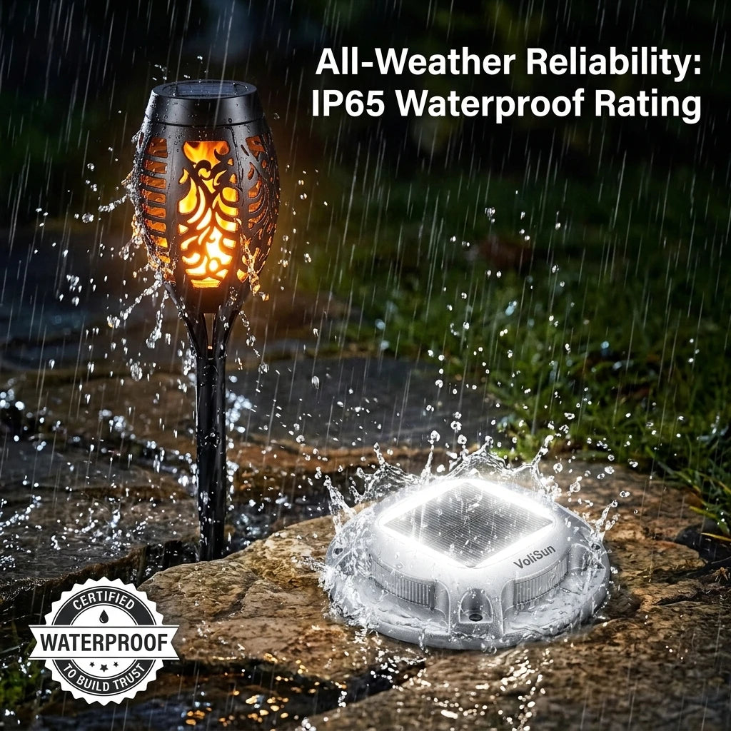Solar Outdoor Torch And Ground Lights For Garden Pathways