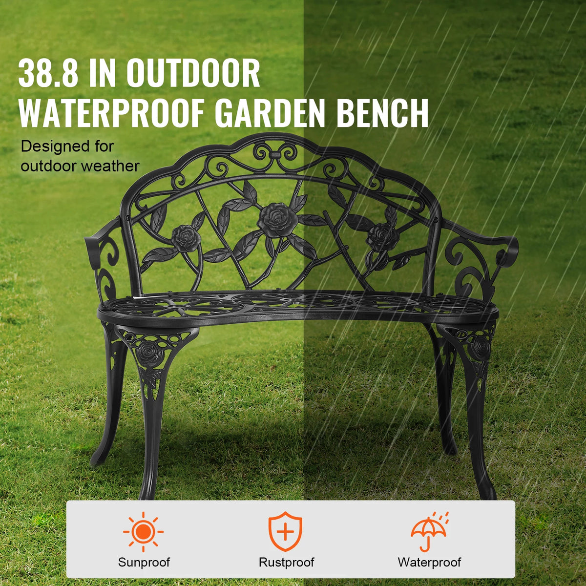 SucceBuy Wooden Outdoor Garden Bench for Patio and Park Furniture