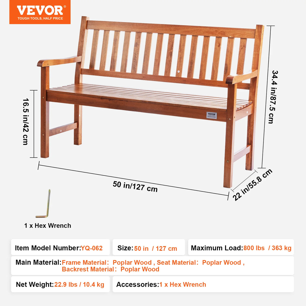 SucceBuy Wooden Outdoor Garden Bench for Patio and Park Furniture