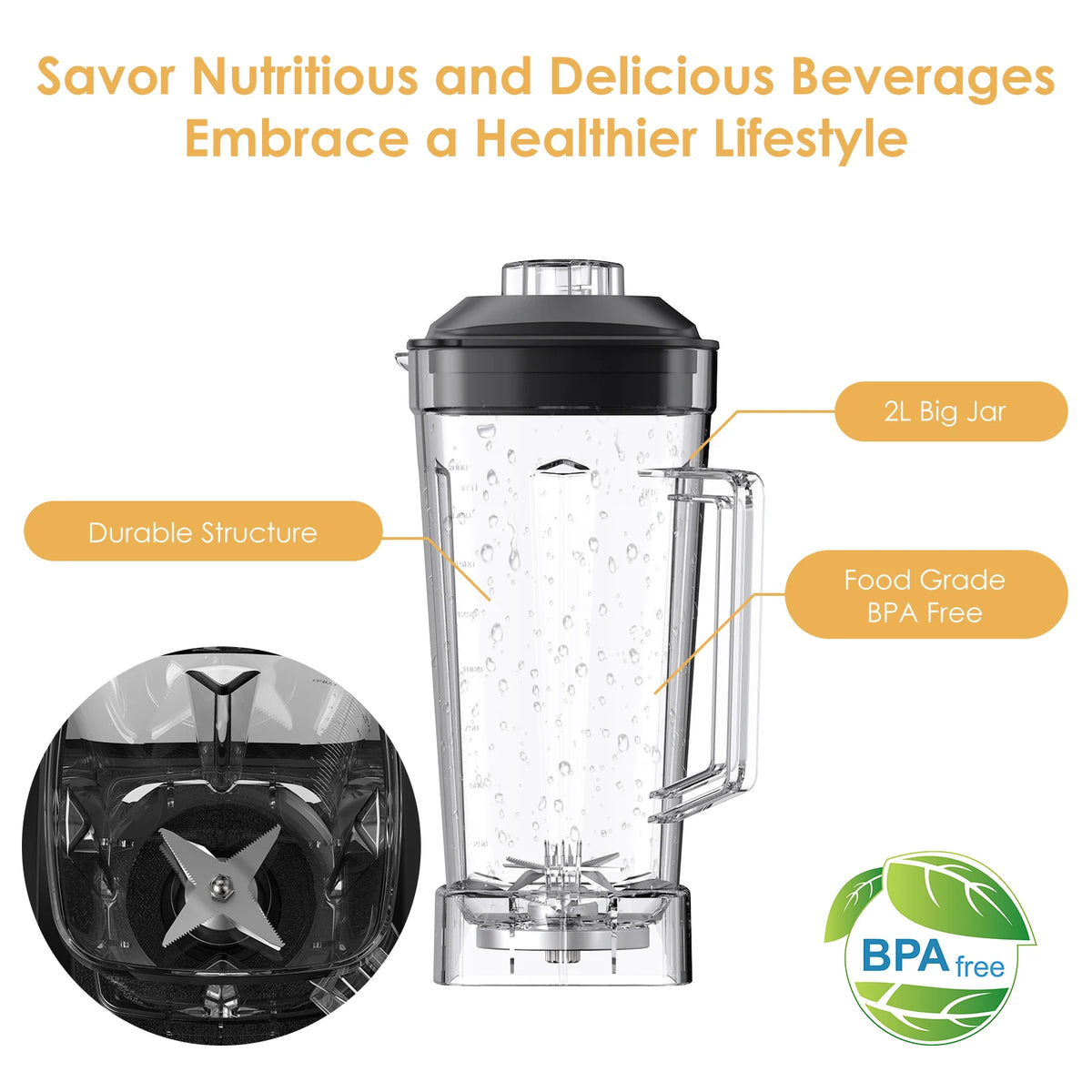 Biolomix 3HP 2200W Heavy Duty Blender for Smoothies and Ice
