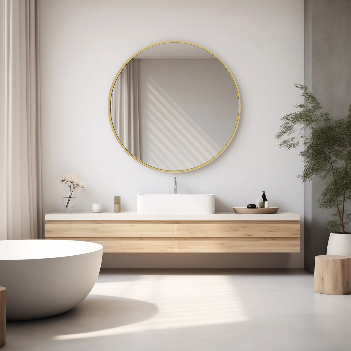 JHK Modern Round Framed Vanity Mirror for Home Decor