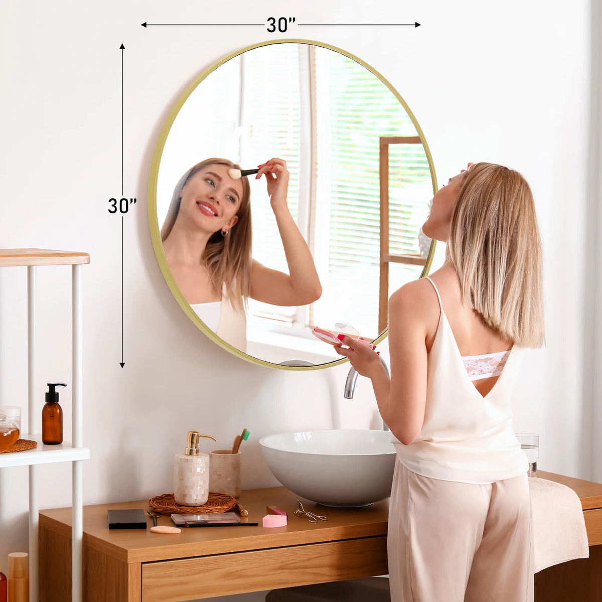 JHK Modern Round Framed Vanity Mirror for Home Decor