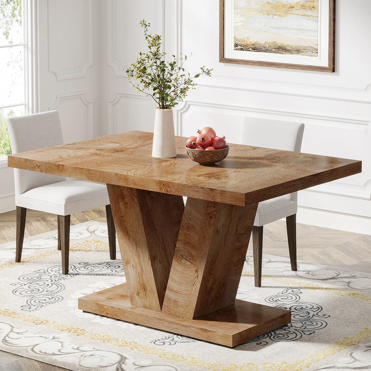 Tribesigns Modern Farmhouse Wooden Pedestal Dining Table