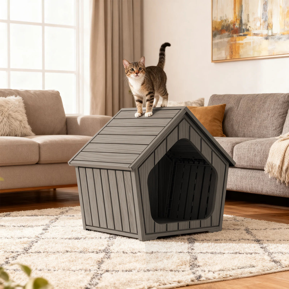 Waterproof Gable Roof Plastic Pet House For Outdoors