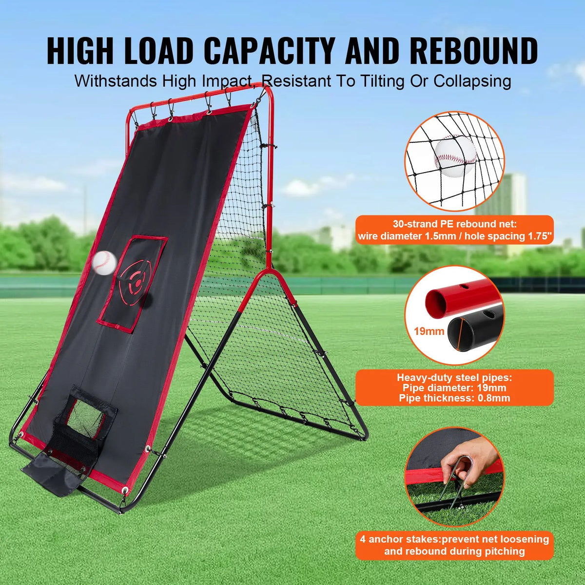 Baseball And Softball Rebounder Net For Pitching And Fielding Practice