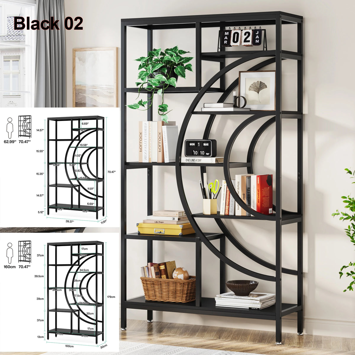 Tribesigns Industrial Etagere Bookshelf Five Tier Display Storage Organizer