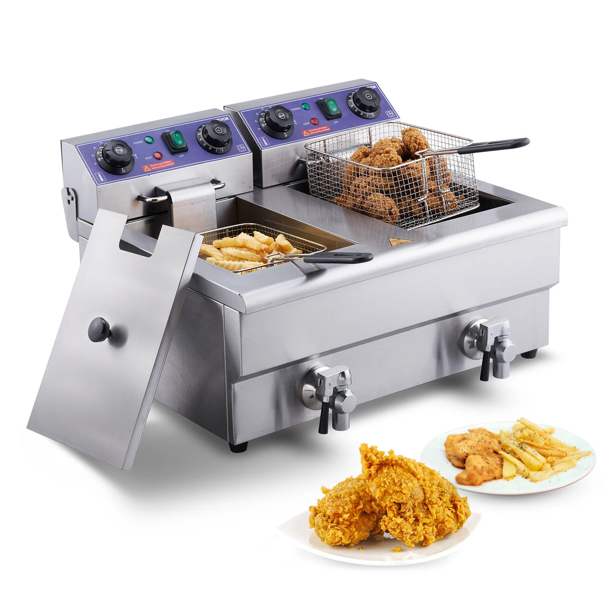 SucceBuy Commercial Deep Fryer With Dual Removable Oil Tanks
