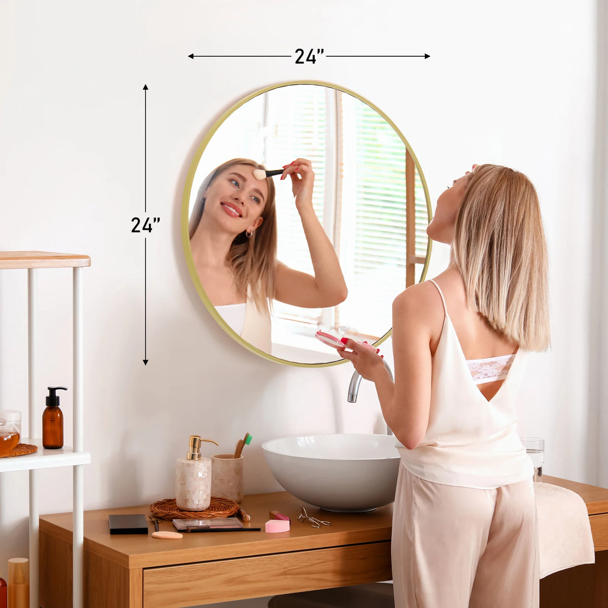 JHK Modern Round Framed Vanity Mirror for Home Decor