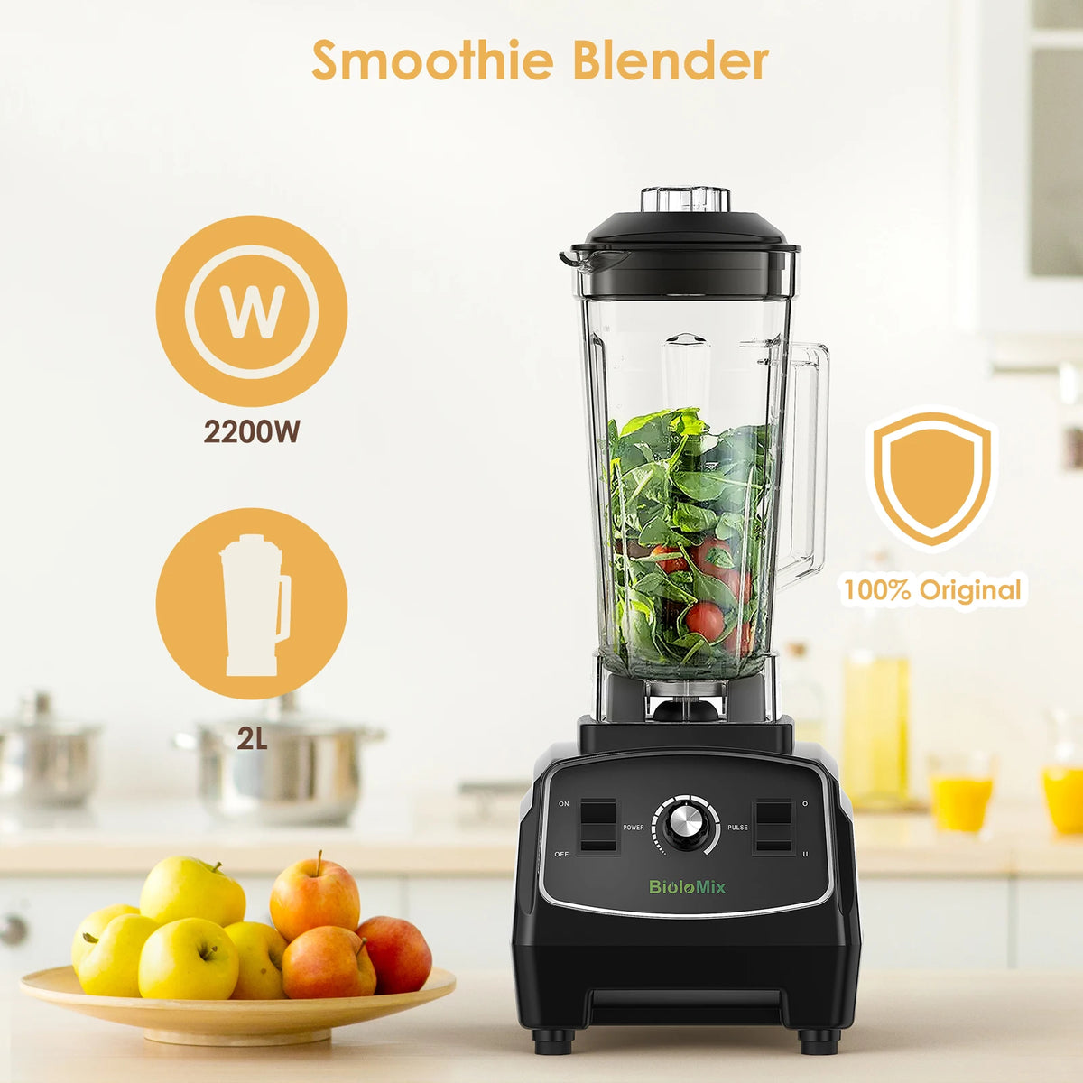 Biolomix 3HP 2200W Heavy Duty Blender for Smoothies and Ice