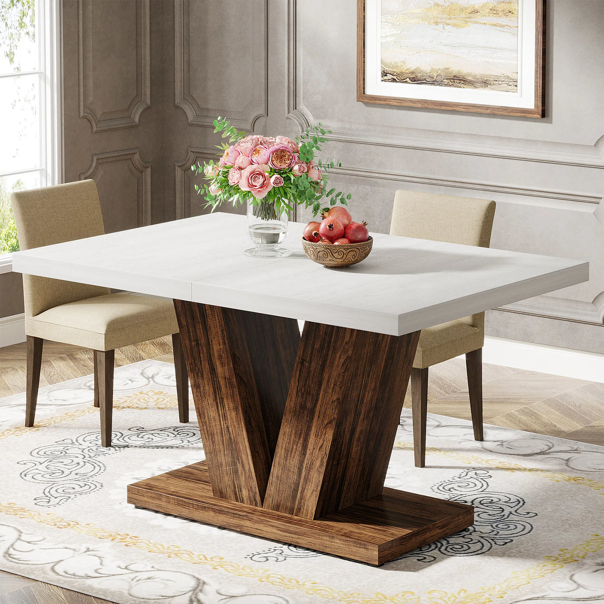 Tribesigns Modern Farmhouse Wooden Pedestal Dining Table