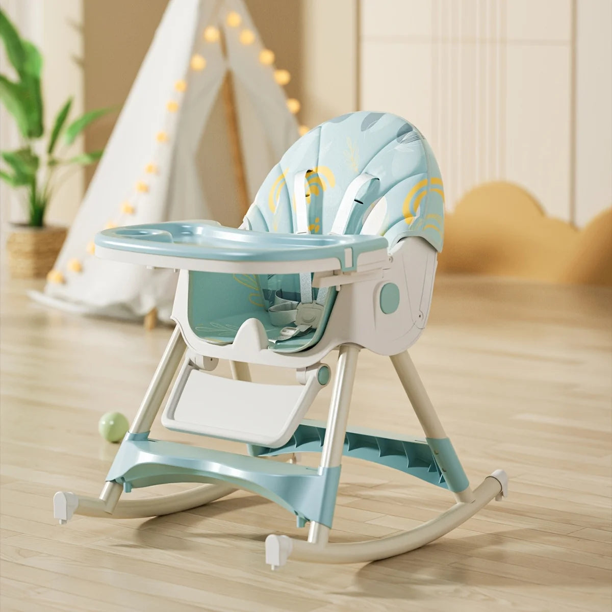 Foldable Adjustable Baby Feeding Chair With Safety Belt For Dining Tables