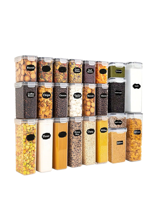 Airtight Plastic Food Storage Containers With Lids Labels For Pantry