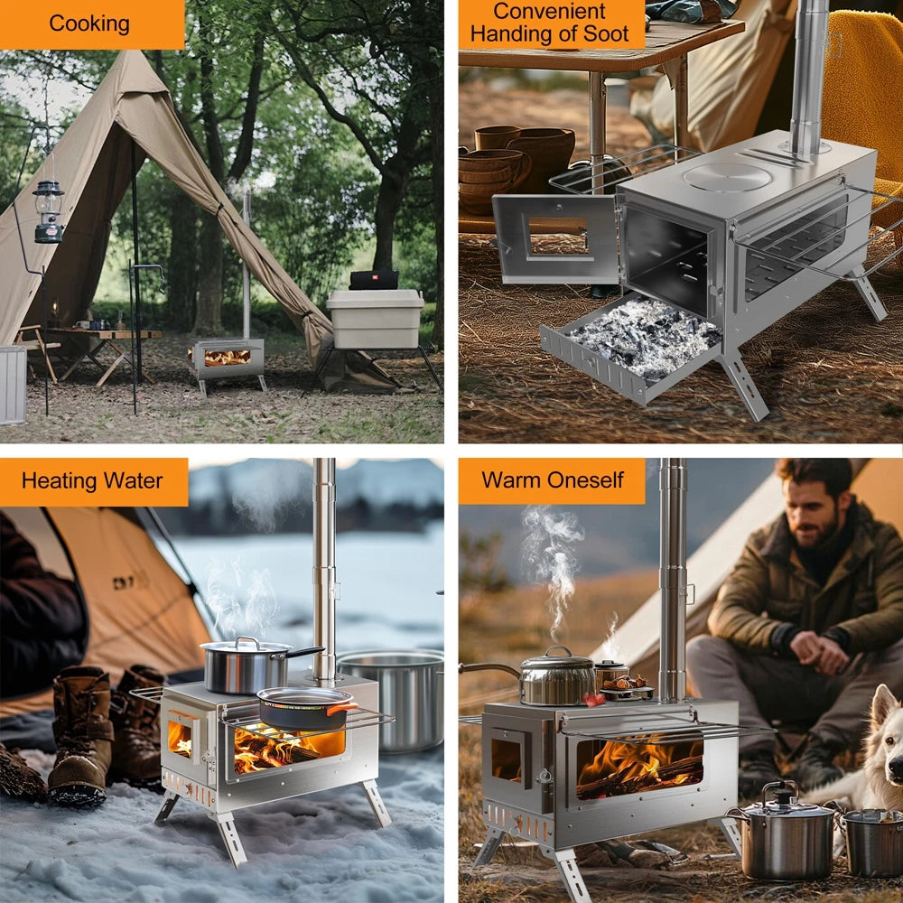 Portable Stainless Steel Wood Burning Camping Stove With Chimney