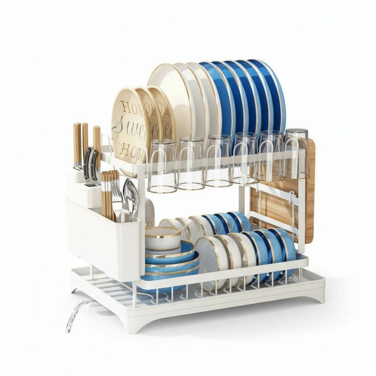 HiMISS Two Tier Dish Drying Rack With Drainage Tray