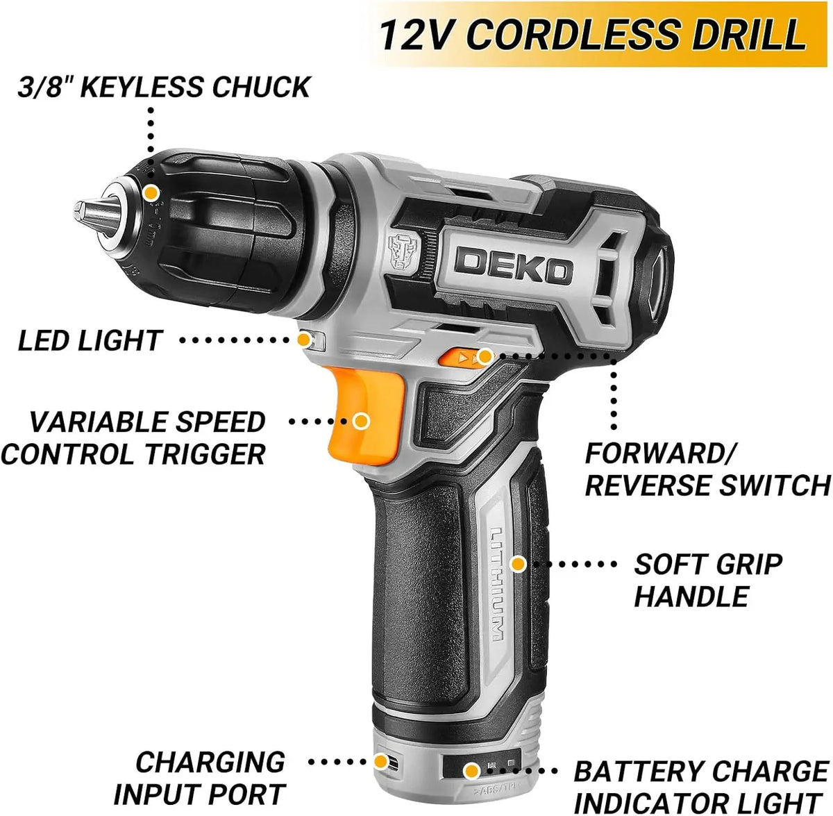 DEKO Mechanic Tool Set With Cordless Drill And Storage Case