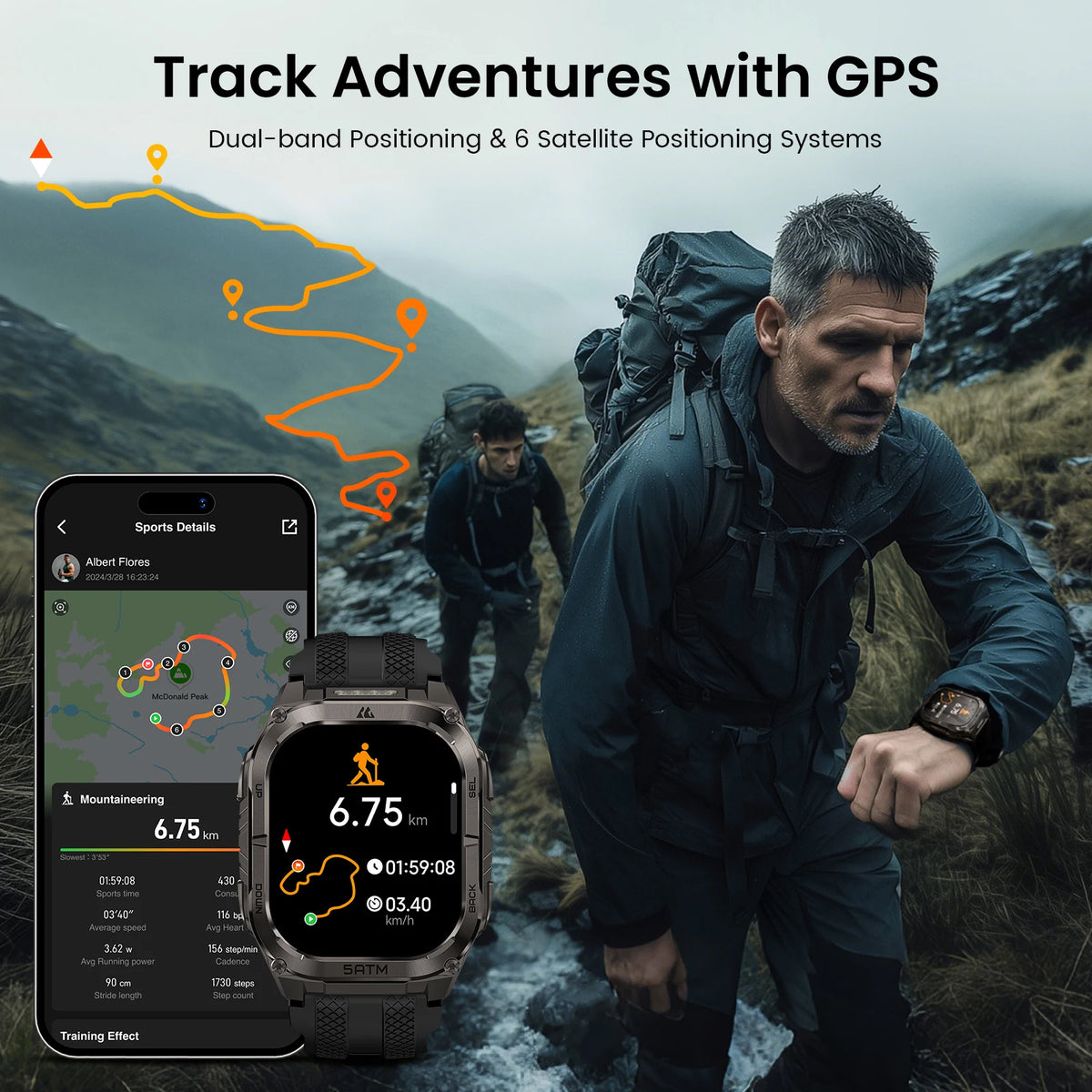KOSPET Tank M4C GPS Smartwatch With Flashlight And Health Tracking