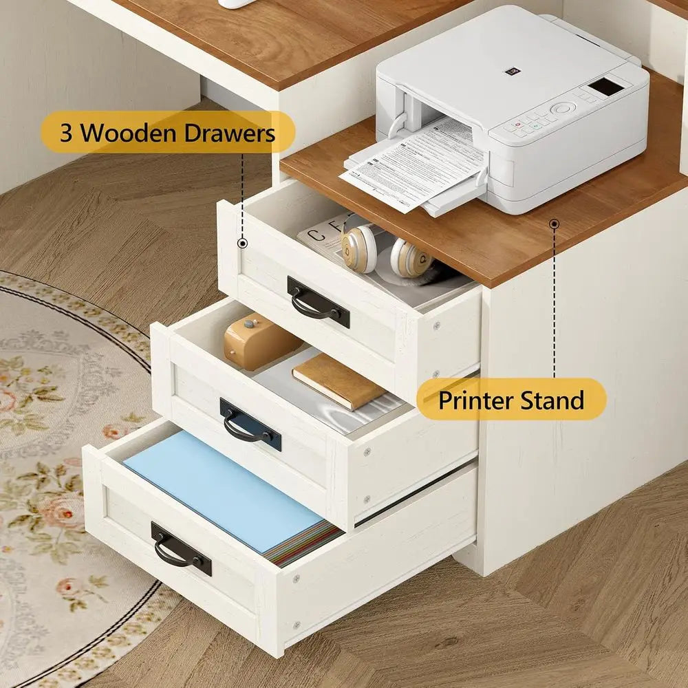 Computer Desk With Power Outlets Storage Cabinet And Printer Stand