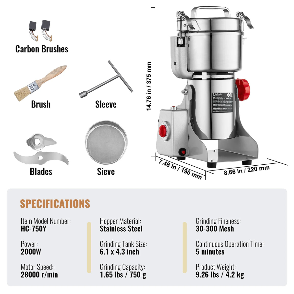SucceBuy Commercial Electric Grain Mill Grinder For Herbs And Grains