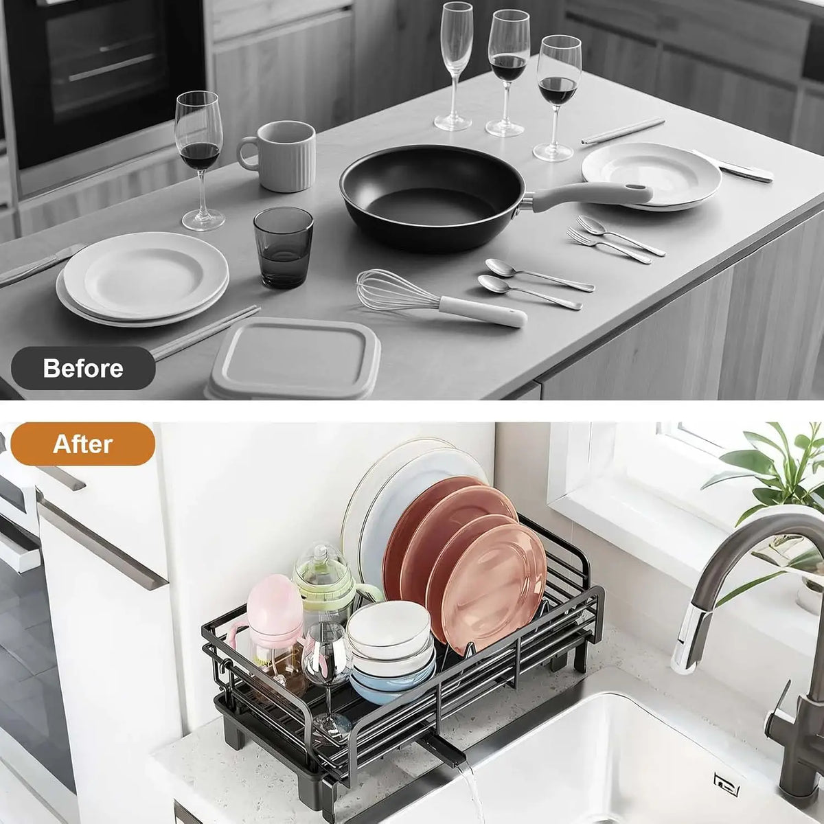 Garvee Two Tier Stainless Steel Dish Rack With Drain Board