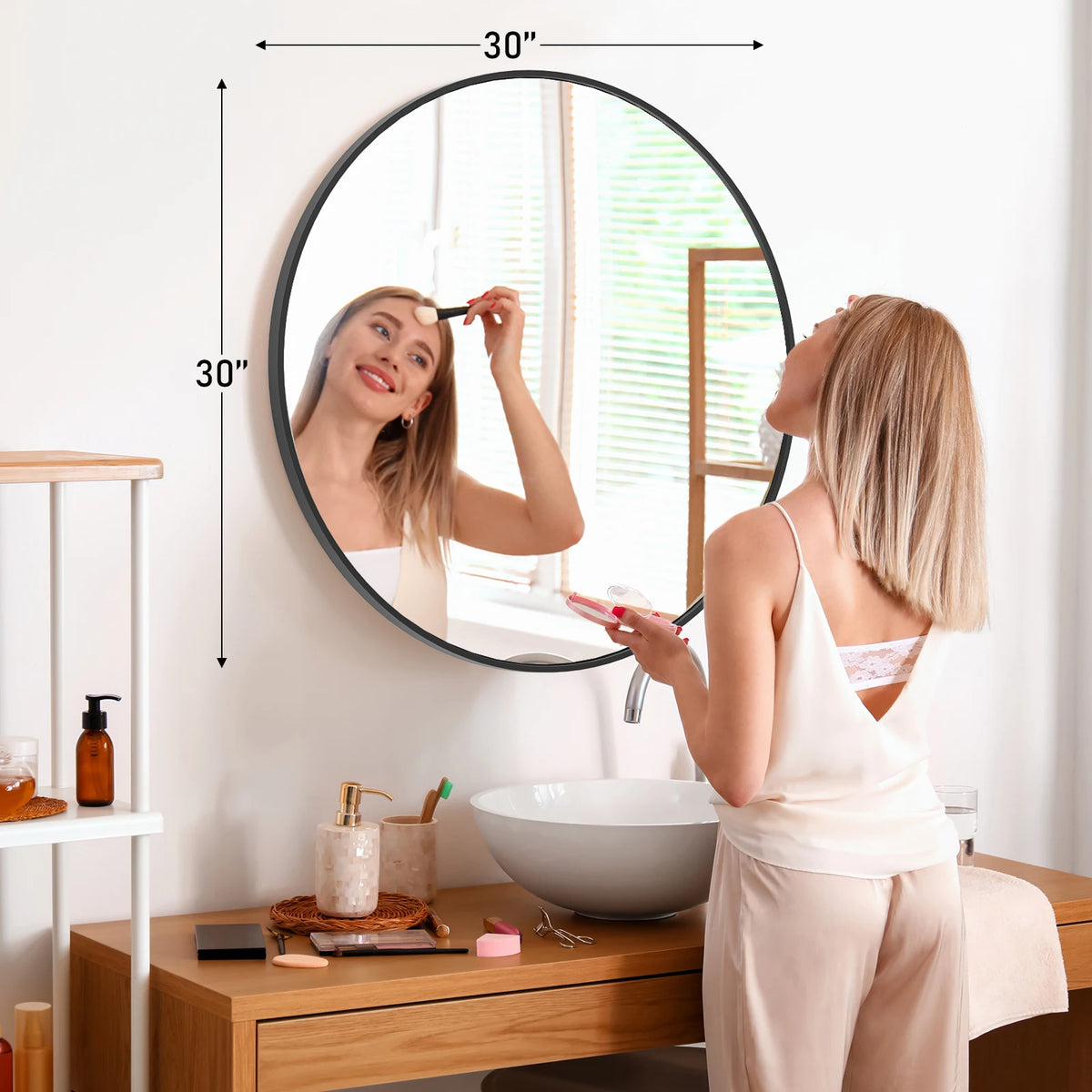 JHK Modern Round Framed Vanity Mirror for Home Decor