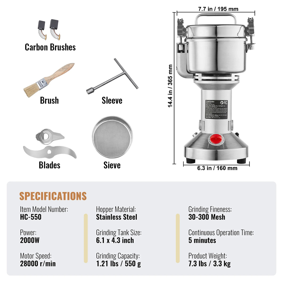 SucceBuy Commercial Electric Grain Mill Grinder For Herbs And Grains