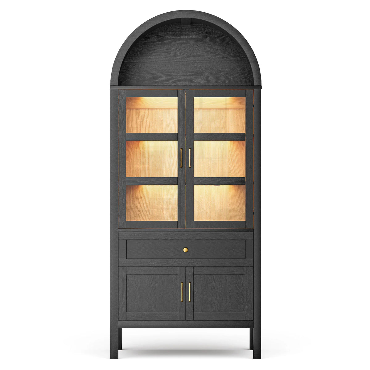 Cottinch Arched Wood Storage Cabinet Adjustable Shelves LED Lighting