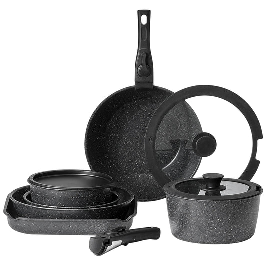 SucceBuy Granite Nonstick Cookware Set Pots And Pans Induction Ready