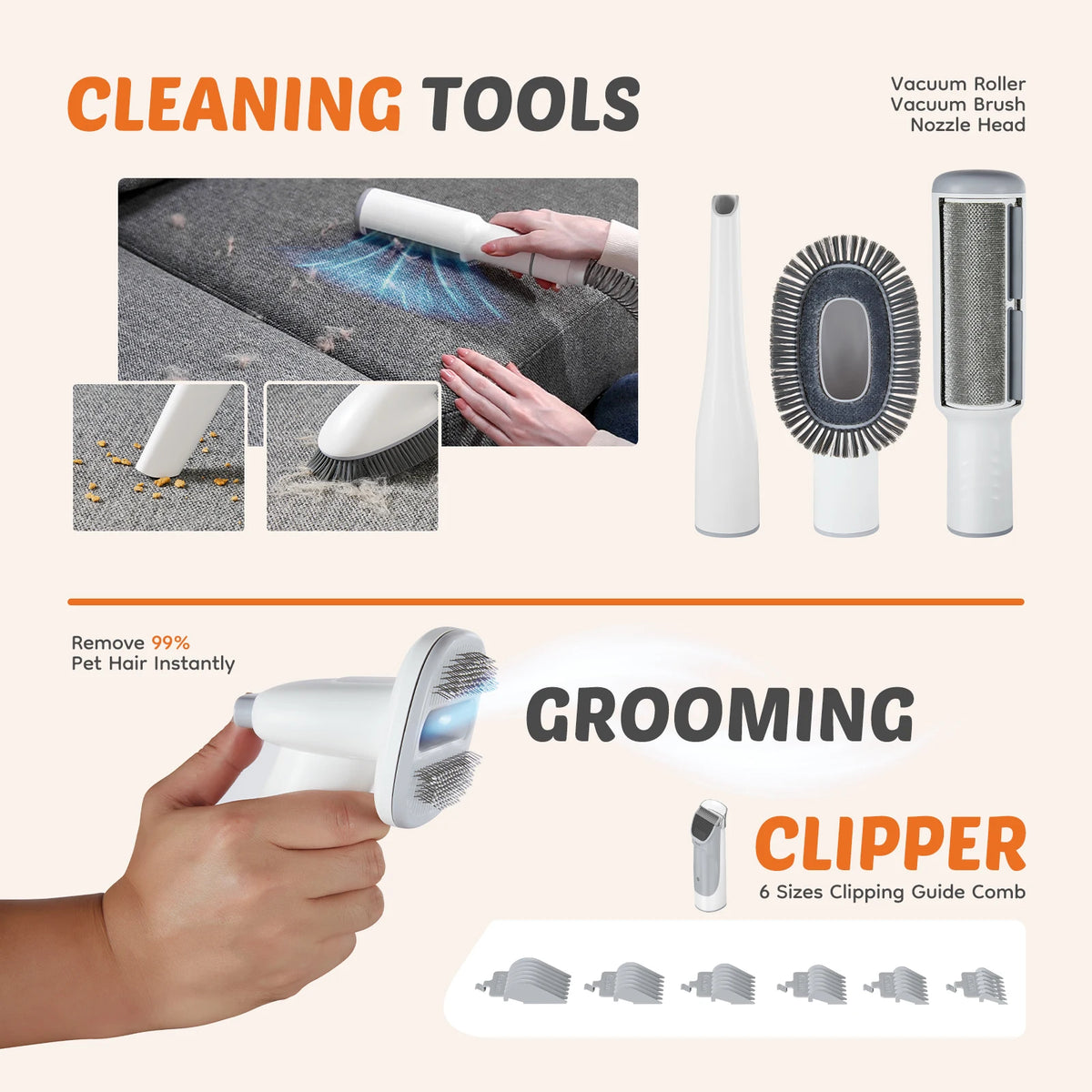 JHK Cordless Pet Grooming Vacuum With Low Noise Clippers