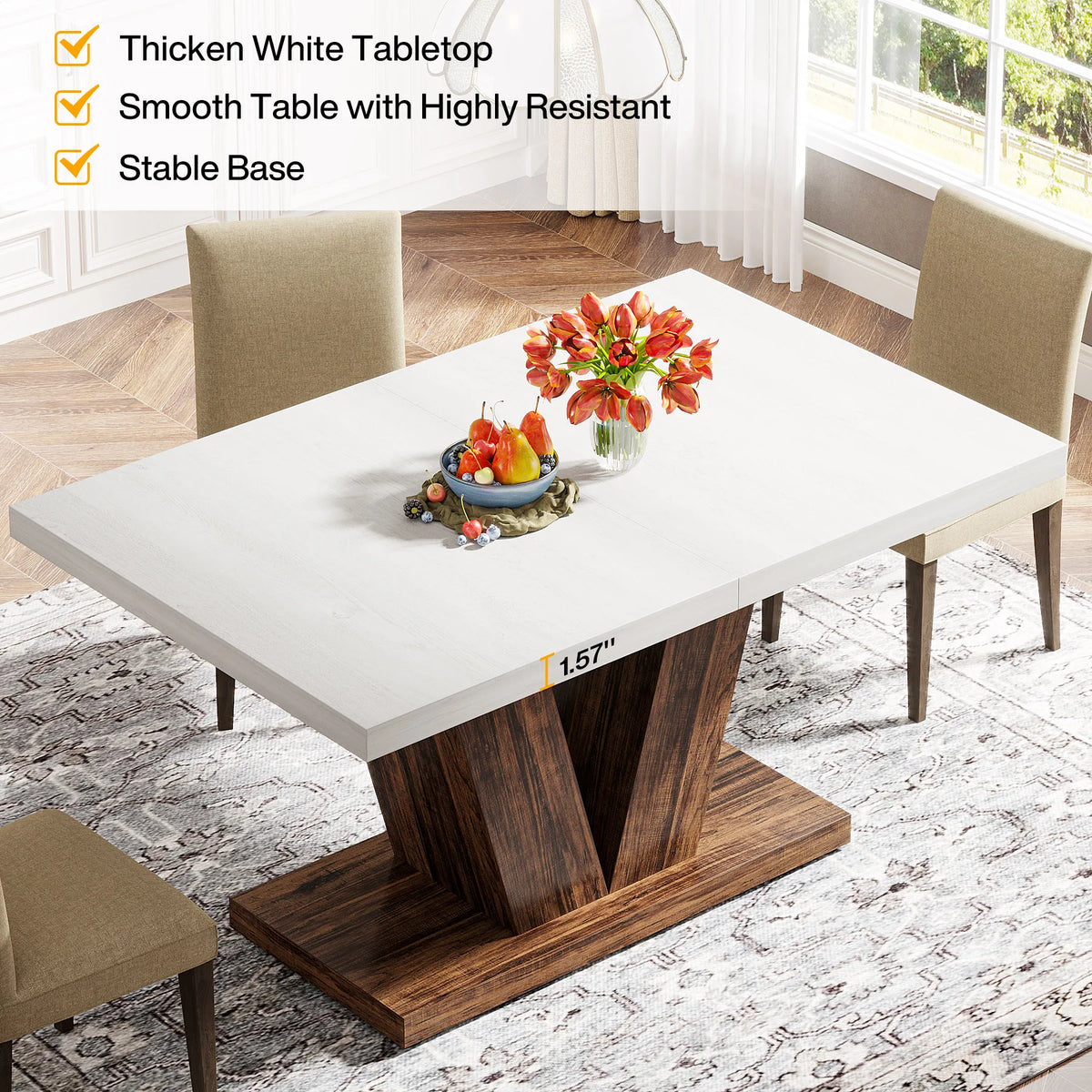 Tribesigns Modern Farmhouse Wooden Pedestal Dining Table