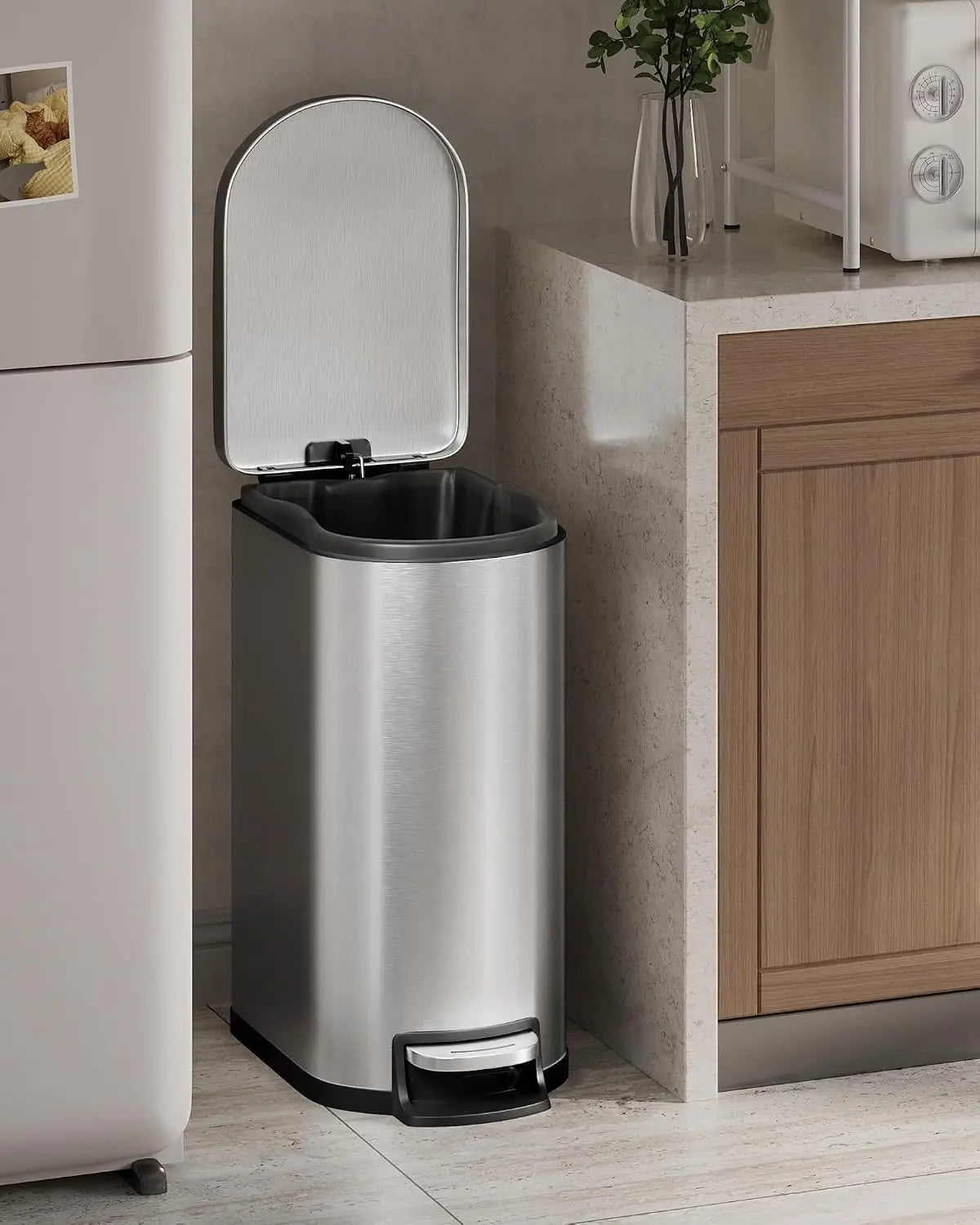 Stainless Steel Pedal Trash Can With Slow Close Lid