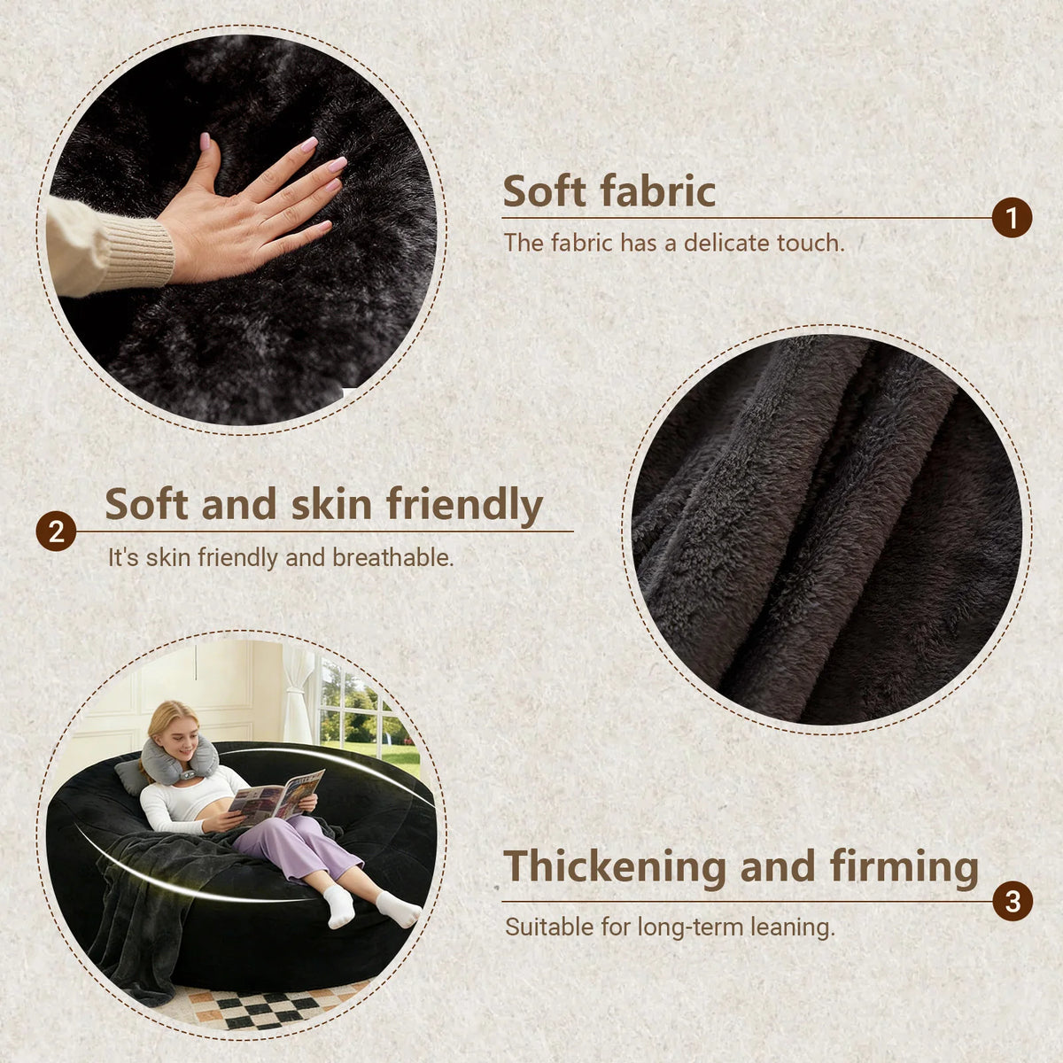 Adult Memory Foam Bean Bag Chair With Washable Flannel Cover