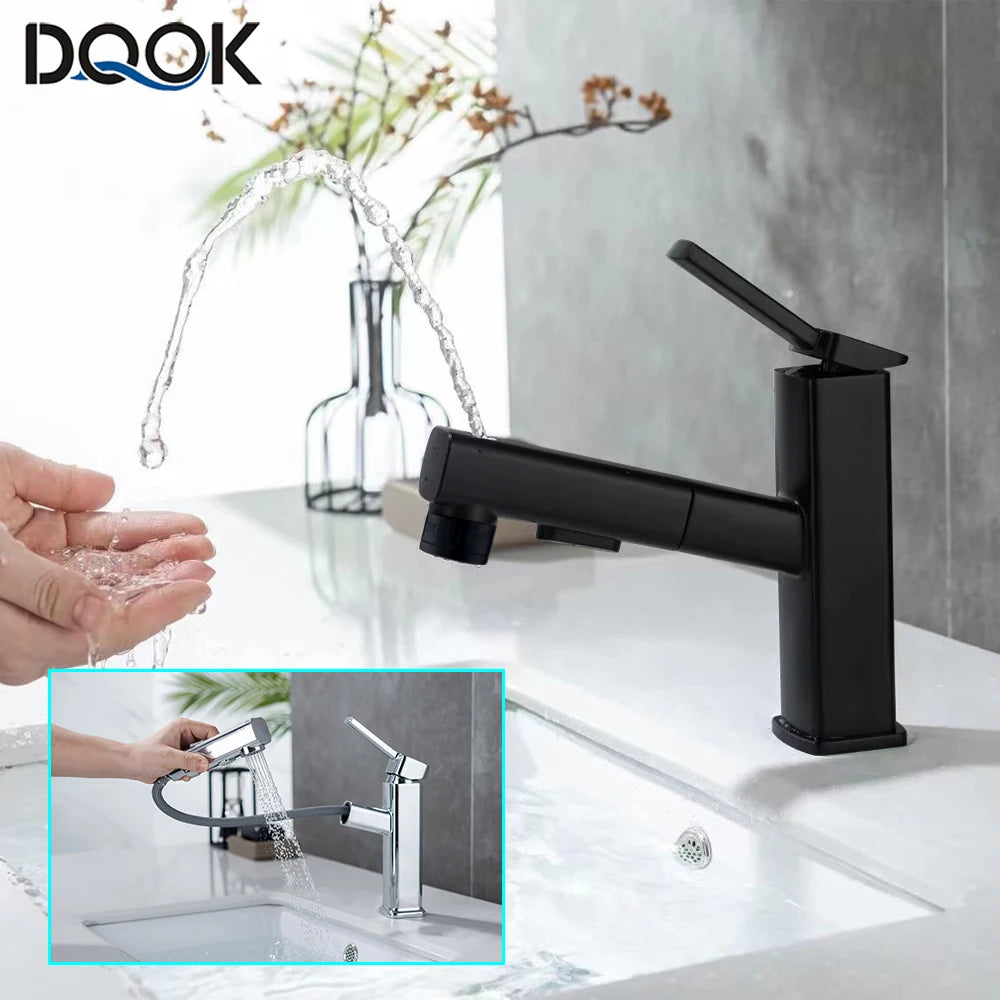 DQOK Modern Pull Out Brass Bathroom Basin Faucet Sink Mixer