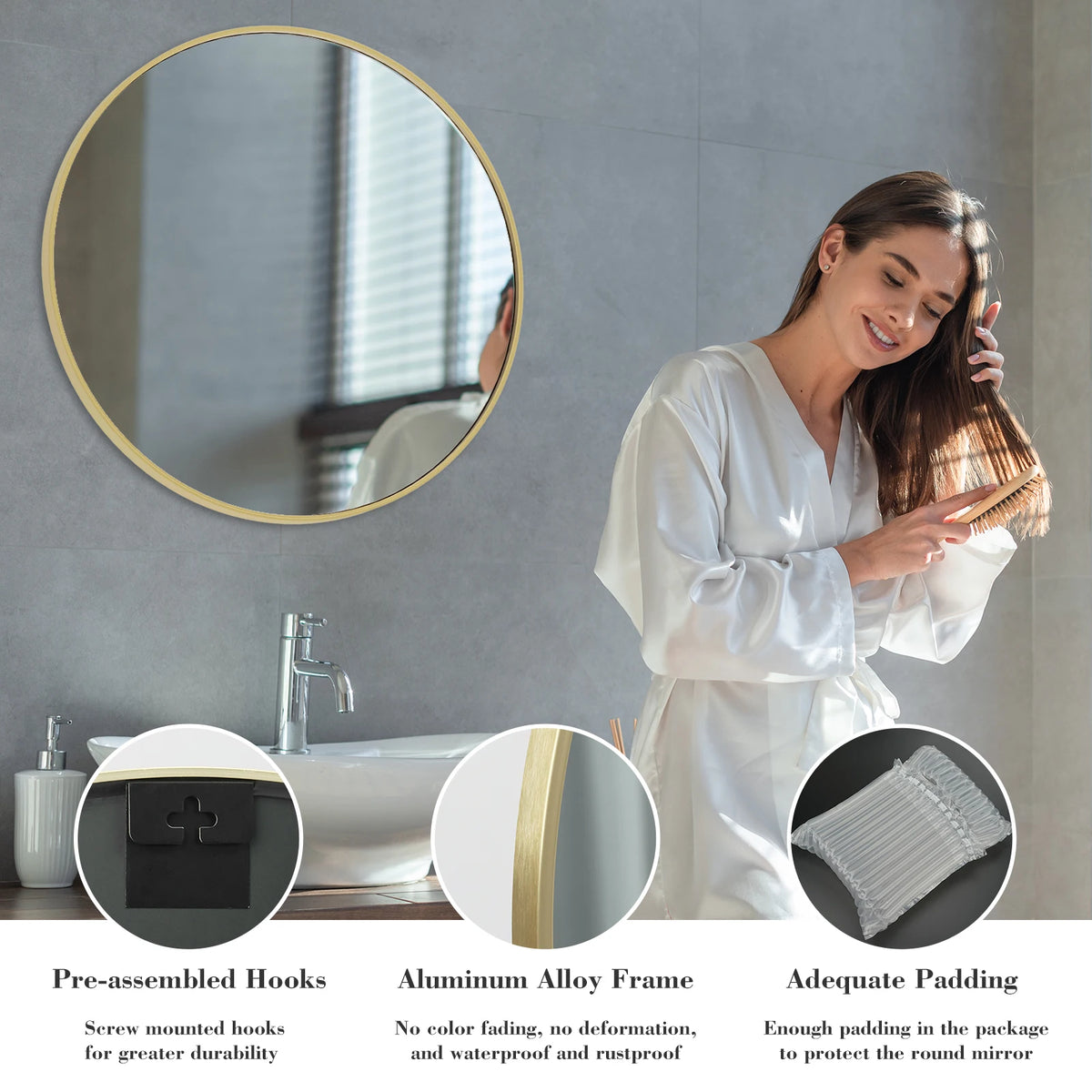 JHK Modern Round Framed Vanity Mirror for Home Decor