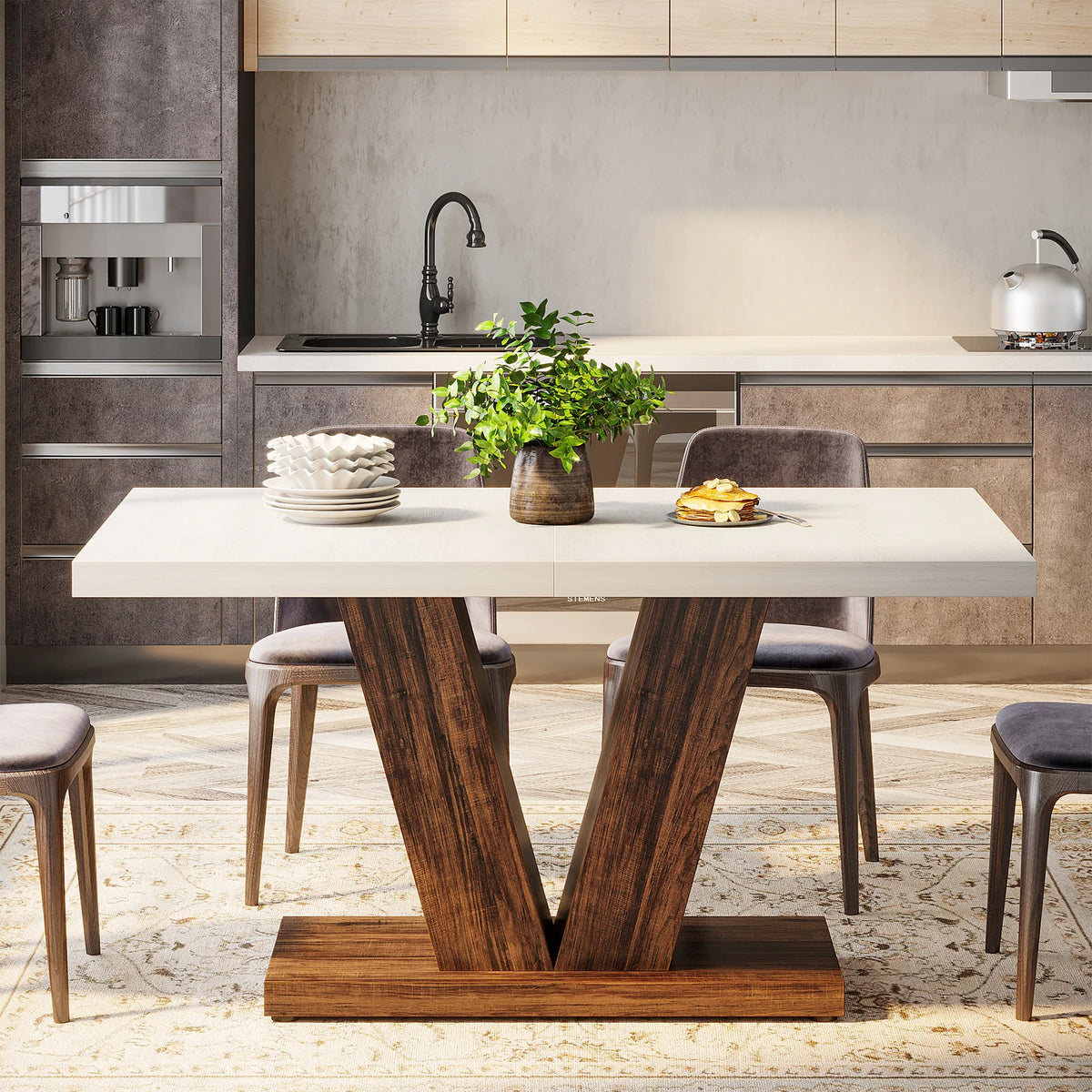 Tribesigns Modern Farmhouse Wooden Pedestal Dining Table