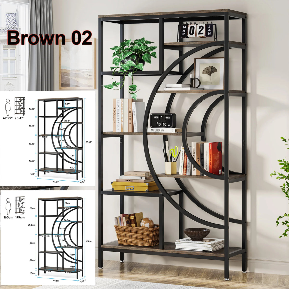 Tribesigns Industrial Etagere Bookshelf Five Tier Display Storage Organizer