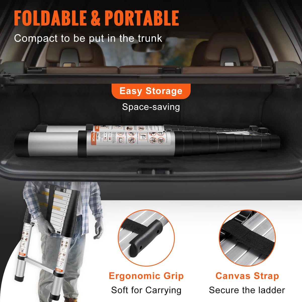 SucceBuy Aluminum Telescoping Ladder With One Button Retraction