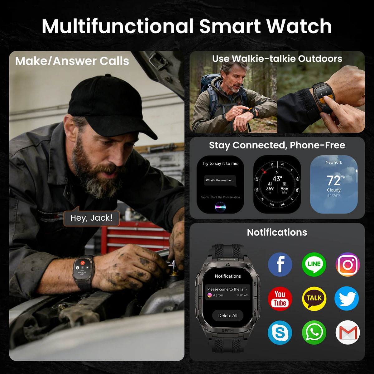KOSPET Tank M4C GPS Smartwatch With Flashlight And Health Tracking