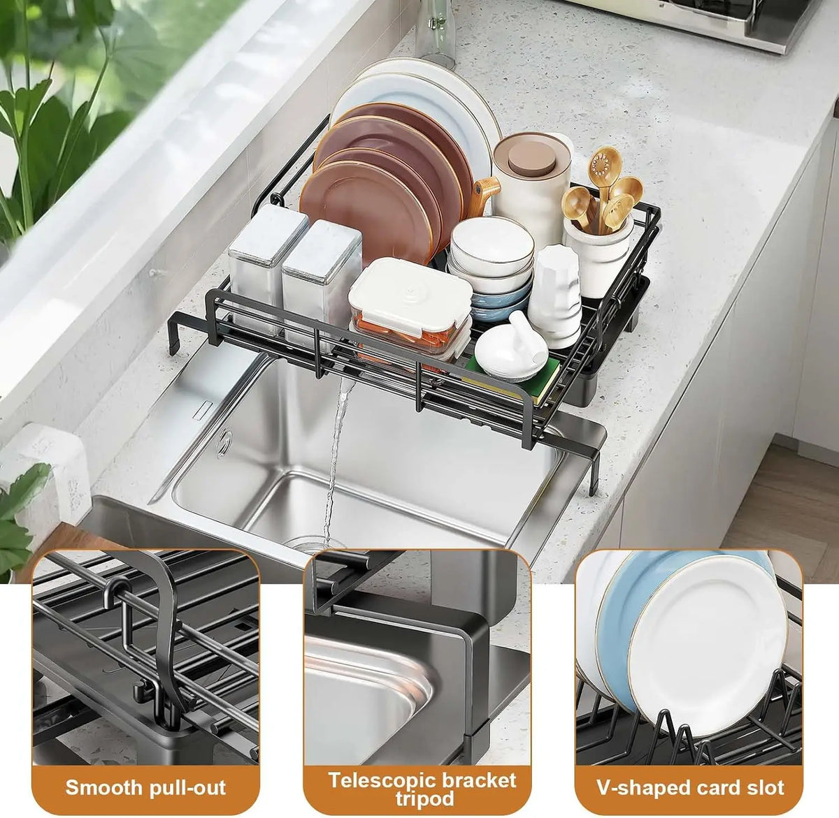 Garvee Two Tier Stainless Steel Dish Rack With Drain Board