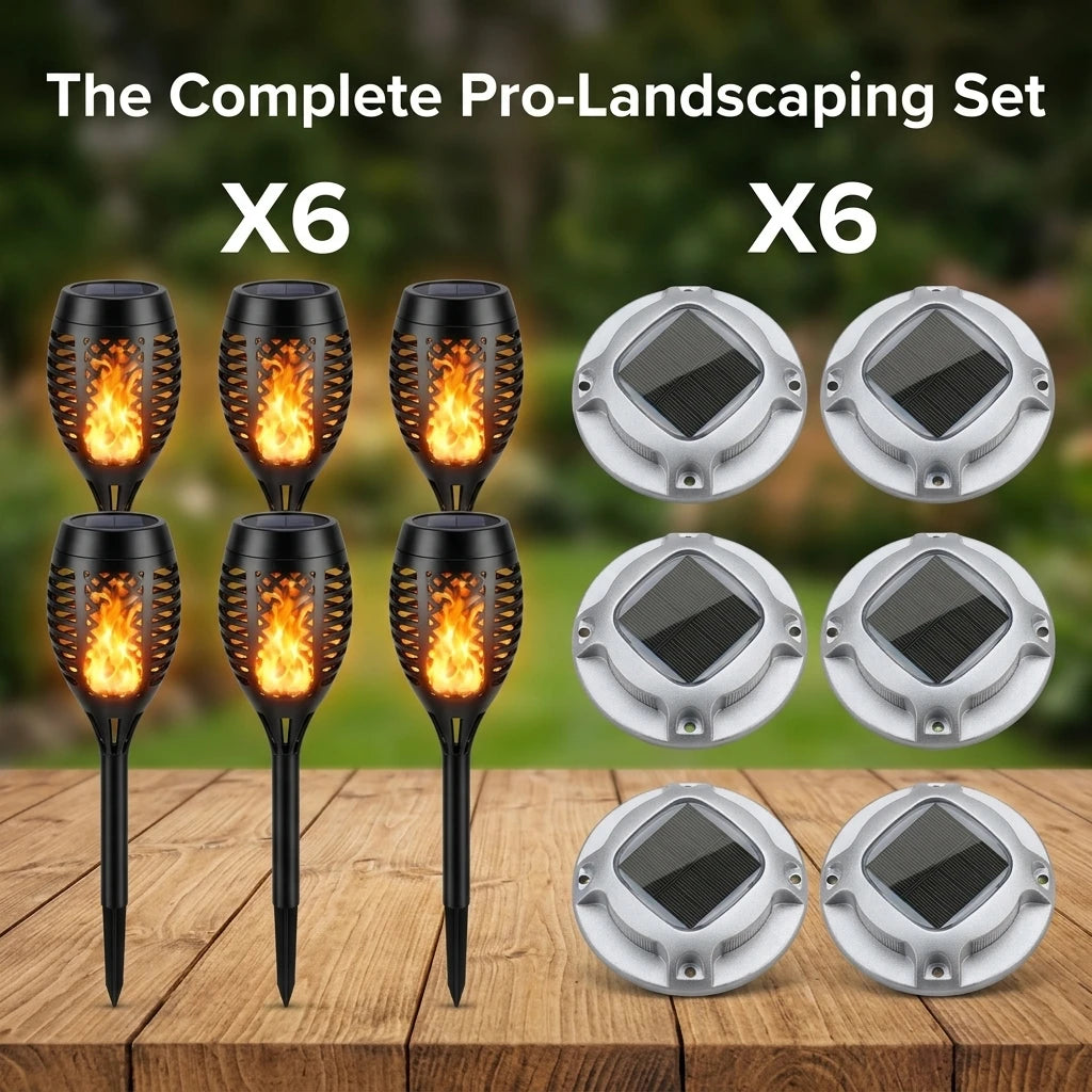 Solar Outdoor Torch And Ground Lights For Garden Pathways