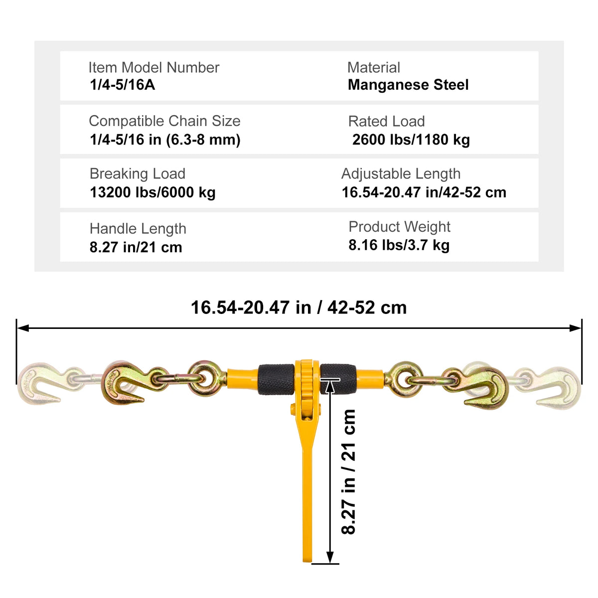 Industrial Ratchet Chain Load Binder With Dual Hooks For Truck Hauling