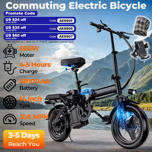 Furider Adult Folding Electric Bike With Removable Shock Absorption