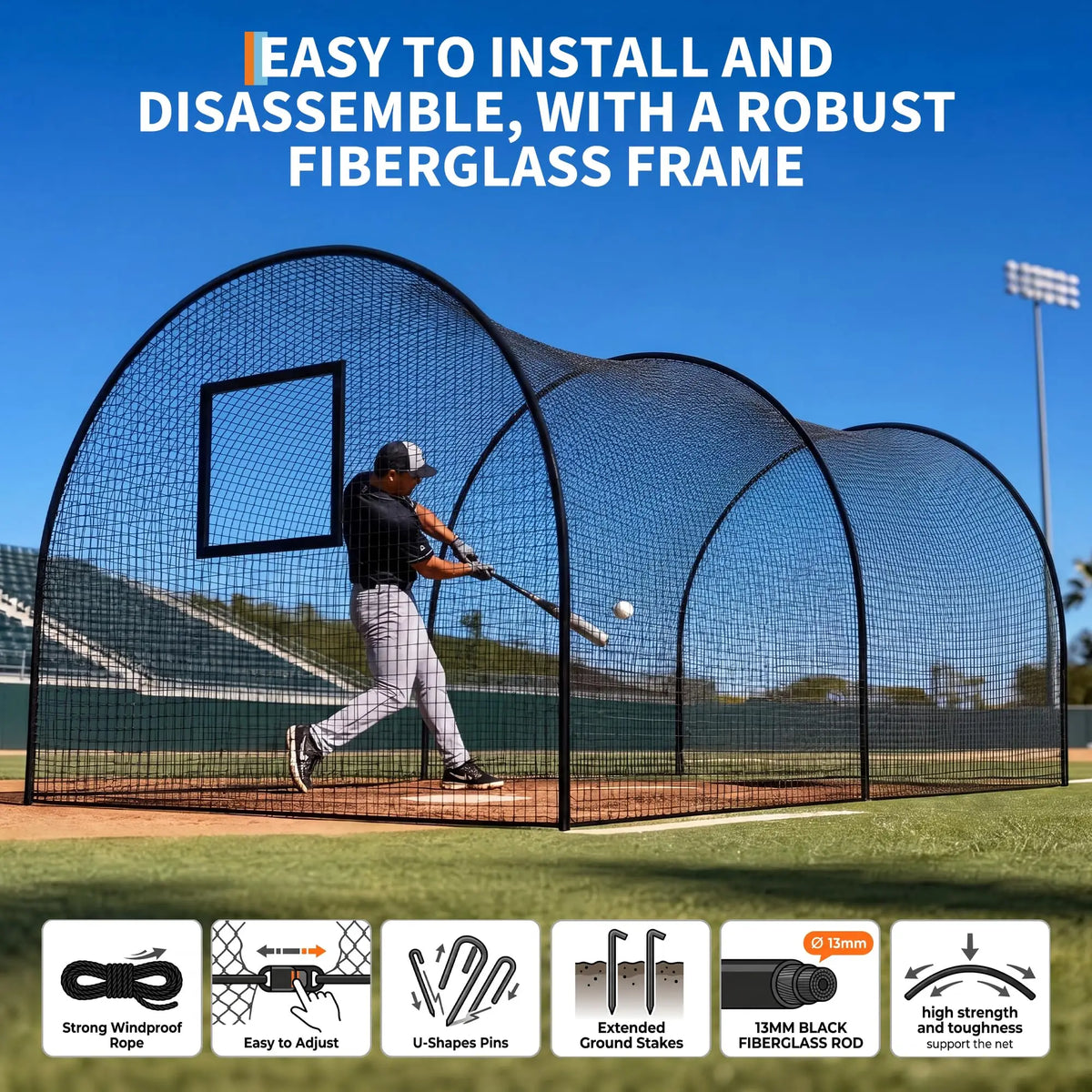 HiMISS Baseball Batting Cage Net With Frame For Backyard Practice