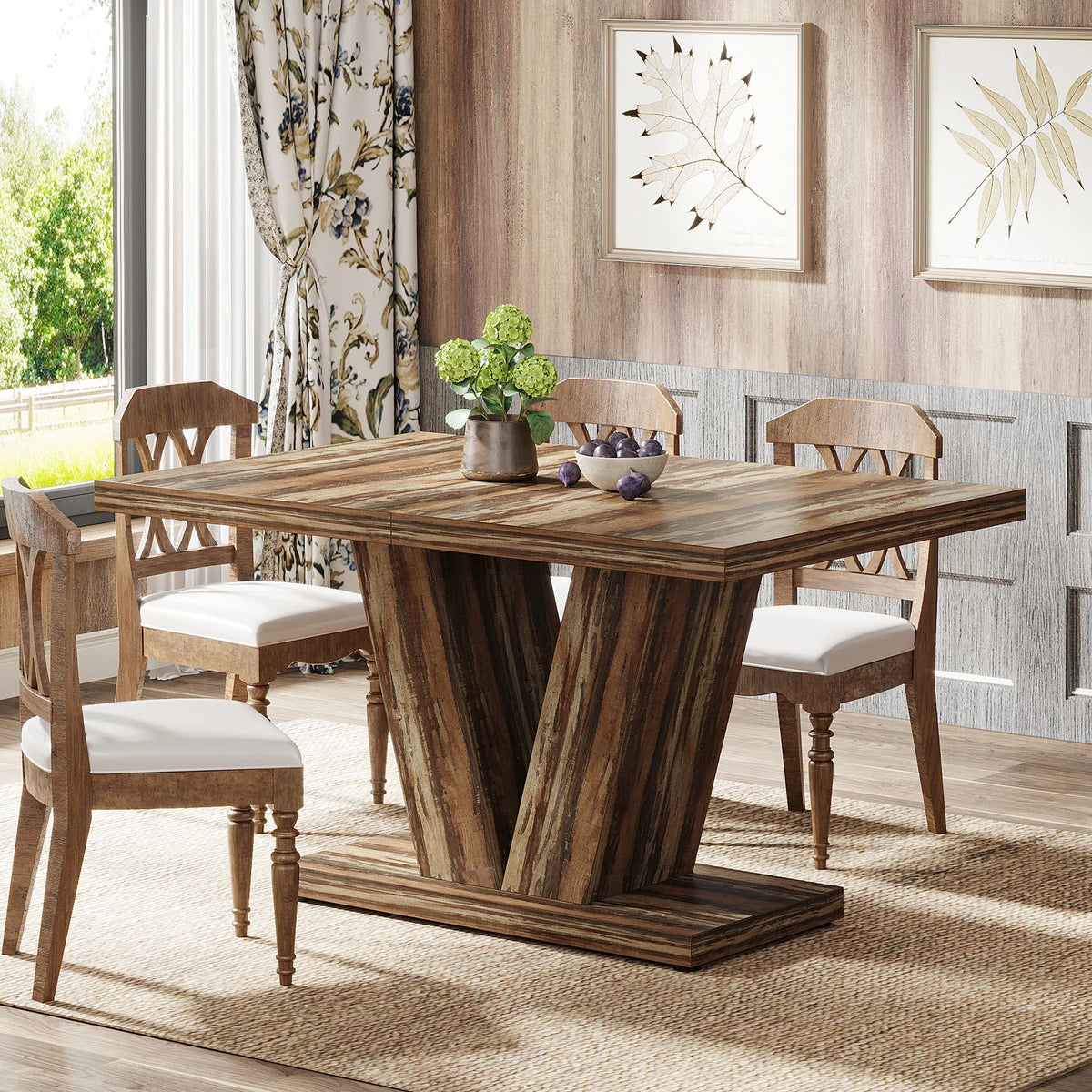 Tribesigns Modern Farmhouse Wooden Pedestal Dining Table