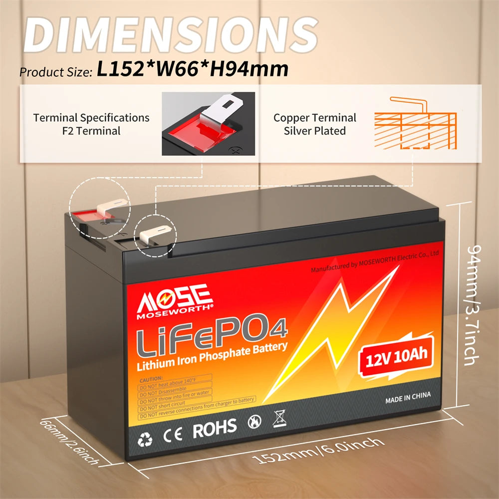 MOSEWORTH LiFePO4 Lithium Iron Phosphate Rechargeable Battery With BMS