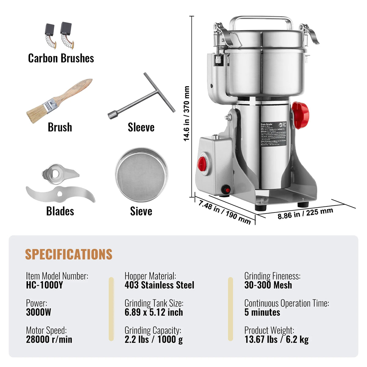 SucceBuy Commercial Electric Grain Mill Grinder For Herbs And Grains