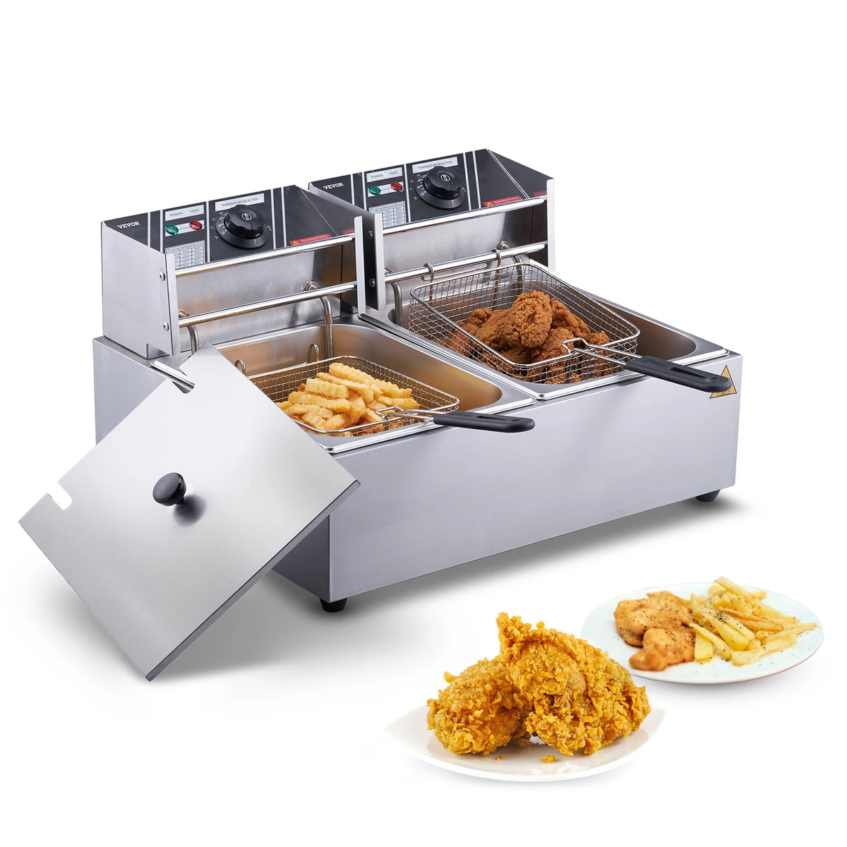 SucceBuy Commercial Deep Fryer With Dual Removable Oil Tanks
