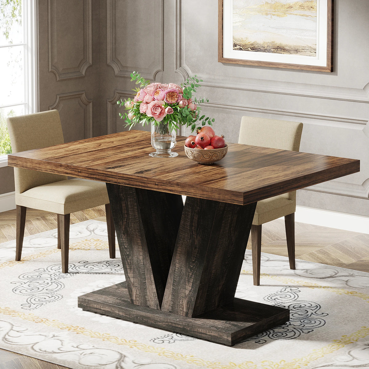 Tribesigns Modern Farmhouse Wooden Pedestal Dining Table